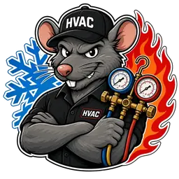 The HVAC Rat mascot holding refrigerant gauges